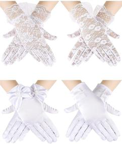 img 4 attached to 👑 Heentan 4 Pairs Princess Dress up Bow Gloves: Satin, Lace, and Formal Costume Accessories for Girls