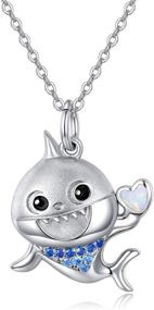 img 4 attached to 🦈 925 Sterling Silver Shark Pendant Necklace with Blue Cubic Zirconia, Cute Sea Animal Charm, Perfect Birthday Jewelry Gift for Women, Girls, and Teens - 18" Chain with 2" Extender