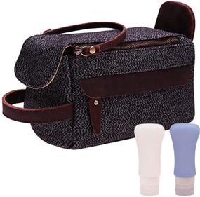 img 4 attached to 🧳 Gray Canvas Leather Travel Toiletry Bag: Stylish Shaving Dopp Kit & Makeup Organizer - A009