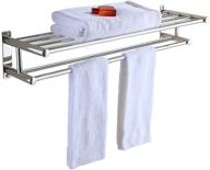 🔒 premium stainless steel double towel bar 23 inch with 5 hooks - convenient bathroom shelves, towel holders, and towel rack logo