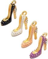 👠 women's jewelry making - 32pcs mixed enamel high heel shoe charms with rhinestone logo