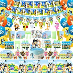 img 4 attached to Complete 266-Piece Puppy Dog Birthday Party Supplies Set: Includes Birthday Banner, Hanging Swirls, Cake Topper, Cupcake Topper, Balloons, Tablecloth, Plates & More! Ideal Party Decorations for Children