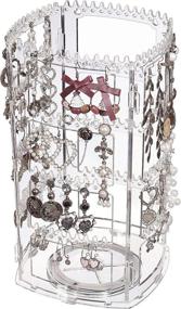 img 4 attached to 💎 Premium Cq Acrylic 360 Rotating Earring Display Stand & Jewelry Organizer with 156 Holes and 160 Grooves - Clear, Pack of 1