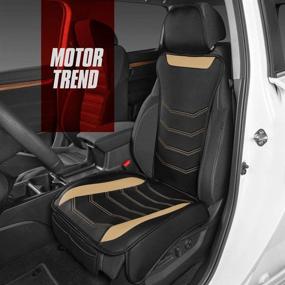 img 3 attached to 🚗 Motor Trend LuxeFit Faux Leather Car Seat Covers & Deep Dish Car Floor Mats Set – Premium Universal Fit Automotive Seat Covers, All Weather Odorless Rubber Car Floor Liners (Beige)