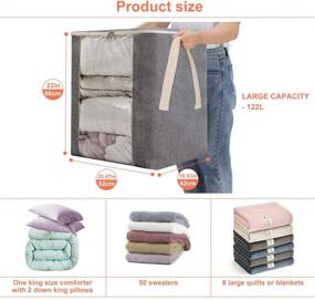 img 3 attached to 🛍️ Large Foldable Storage Bag Organizer for Clothes, Blankets, Comforters, Bedding - 122L Capacity with Durable Handles (Gray, Pack of 3)