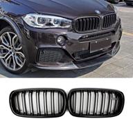 🔥 sna real carbon fiber f15 grill for x5 f15 x6 f16 x5m x6m 2014-2019 (double slats glossy black kidney grill, set of 2) logo