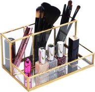 💄 handcrafted clear glass makeup brush holder - elegant nordic style cosmetic brushes organizer for vanity bathroom bedroom office logo