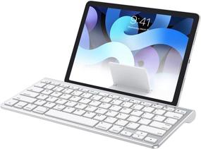 img 4 attached to 📱 OMOTON Ultra-Slim Bluetooth Keyboard with Sliding Stand for iPad Air 4th Gen 10.9, iPad 10.2(9th/8th/7th Gen), iPad Mini, and More - White (Sliding Stand NOT Compatible with iPad Pro 12.9)