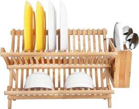 img 3 attached to 🍽️ HBlife Bamboo Folding 2-Tier Dish Rack with Utensil Holder Set - Collapsible Drainer and Drying Rack for Dishes and Flatware