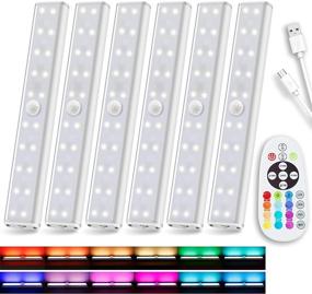 img 4 attached to 🔦 Rechargeable 48-LED Remote Under Cabinet Lighting, Wireless Kitchen Counter Lights Closet Light RGB Bar - Perfect for Indoor Pantry, Display Shelf, Hallway - 6 Pack with 15 Color Changing Options