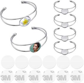 img 4 attached to 📿 6-Piece Sublimation Bracelet Set for Women: Heat Transfer Blank Base Bangles with 6x 20mm Round Aluminum Sheets and High Temperature Glue