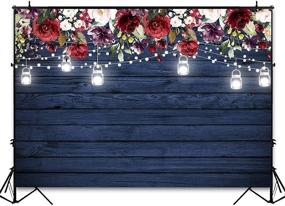 img 4 attached to 🌹 Avezano Burgundy Floral Navy Wood Backdrop for Bridal Shower Wedding Birthday Party Decoration Photography Background with Rustic Blue Wood Jars & Burgundy Flower, Ideal for Photoshoots, Backdrops (7x5ft)