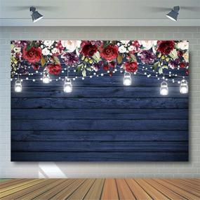 img 2 attached to 🌹 Avezano Burgundy Floral Navy Wood Backdrop for Bridal Shower Wedding Birthday Party Decoration Photography Background with Rustic Blue Wood Jars & Burgundy Flower, Ideal for Photoshoots, Backdrops (7x5ft)