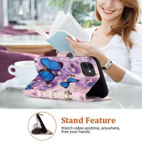 img 2 attached to 🦋 JanCalm Wallet Case for iPhone 11 - Cute Floral Pattern, PU Leather, Card Slots, Wrist Strap - Butterfly/Purple (2019)