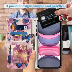 img 3 attached to 🦋 JanCalm Wallet Case for iPhone 11 - Cute Floral Pattern, PU Leather, Card Slots, Wrist Strap - Butterfly/Purple (2019)