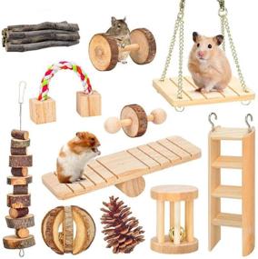 img 4 attached to 🐭 Rodent Chew Toys, Small Pet Chewing and Play Set with 11 Pieces Natural Wooden Pine Toys for Hamsters, Guinea Pigs, Rabbits, Gerbils, and Chinchillas - Promotes Exercise, Teeth Care, and Entertainment