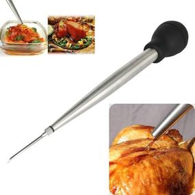 img 2 attached to 🦃 Home Servz 304 Stainless Steel Turkey Baster Syringe Injector Needle - Efficient Cleaning Brush Included - with Black Rubber Bulb