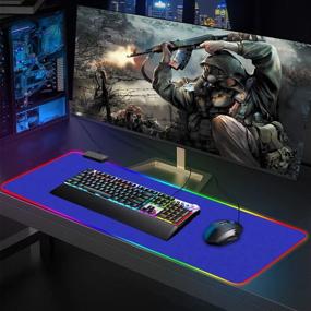 img 3 attached to 🖱️ RGB Blue Gaming Mouse Pad: Large LED Mouse Pad Desk Pad Optimized for Gamers - Non-Slip Rubber Base - High-Performance Mousepad (31.5x12 inch)