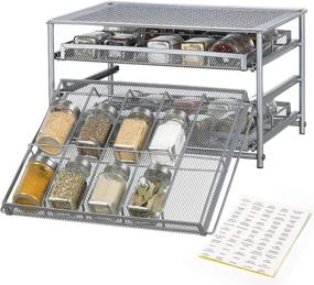 img 4 attached to 🌶️ Silver NEX Spice Rack Organizer for Cabinet - 3 Tier Kitchen Countertop Seasoning Food Jars Storage Drawer with Labels