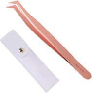 💖 pretty memory volume lash tweezers: stainless steel eyelash extension tool for professional precision - mega curved angled tweezer in rose gold logo