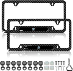 img 4 attached to YIDEXIN 2Pcs рамки номерных знаков для BMW: премиальная черная сталь с углеродным волокном, держатель номерного знака с логотипом BMW, совместимость со всеми автомобилями, включенные аксессуары, набор из 2 штук