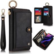 📱 xrpow 2-in-1 magnetic detachable wallet case for iphone 12 pro max 6.7 inch - vegan leather zipper clutch folio flip card solt - black logo