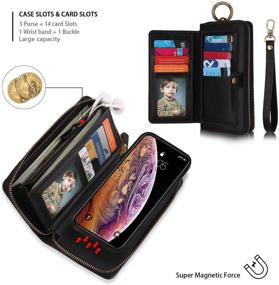 img 2 attached to 📱 XRPow 2-in-1 Magnetic Detachable Wallet Case for iPhone 12 Pro Max 6.7 Inch - Vegan Leather Zipper Clutch Folio Flip Card Solt - Black