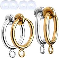 non-pierced earring converters with silicone pads - 12 clip-on round hoop findings in gold &amp; silver logo