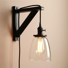 img 1 attached to 🏮 Pathson Plug in Wall Light: Rustic 1-Light Wall Sconce with On Off Switch for Living Room, Bedroom, TV Wall & Hotel - Industrial Bedside Wall Lamp Fixtures (Black)