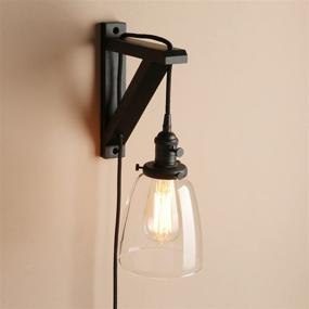 img 2 attached to 🏮 Pathson Plug in Wall Light: Rustic 1-Light Wall Sconce with On Off Switch for Living Room, Bedroom, TV Wall & Hotel - Industrial Bedside Wall Lamp Fixtures (Black)