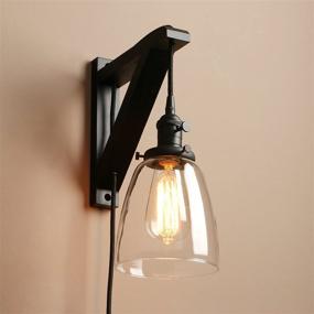 img 3 attached to 🏮 Pathson Plug in Wall Light: Rustic 1-Light Wall Sconce with On Off Switch for Living Room, Bedroom, TV Wall & Hotel - Industrial Bedside Wall Lamp Fixtures (Black)