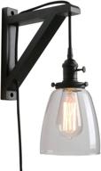 🏮 pathson plug in wall light: rustic 1-light wall sconce with on off switch for living room, bedroom, tv wall & hotel - industrial bedside wall lamp fixtures (black) логотип