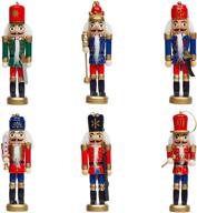 🎄 set of 6 wood nutcracker statues, christmas tree ornaments, assorted designs, 1.1 x 5 inches - enhance your seo! logo