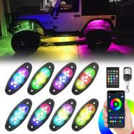 🚗 ultimate rgb led rock lights: 8-pod multicolor chasing neon underglow kit with waterproof design, app & rf control for jeep, car, truck, atv, rzr, utv, suv logo