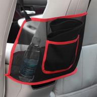 🚗 car net documents pocket handbag holder: organize front seat with driver storage netting pouch, car hooks for purses and mesh large capacity bags, upgrade red seat back organizers for backseat pet and kids barrier logo