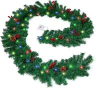 🎄 9ft battery operated prelit christmas garland with red berries and pine cones, timer and colored lights, indoor & outdoor artificial garland for mantel fireplace stair door - festive christmas decorations logo