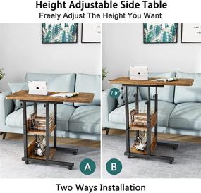 img 1 attached to 🪑 Rustic 32 Inch Height Adjustable Side Table with Storage - Rolling Sofa Table for Living Room or Bedroom