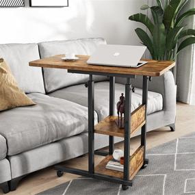 img 3 attached to 🪑 Rustic 32 Inch Height Adjustable Side Table with Storage - Rolling Sofa Table for Living Room or Bedroom