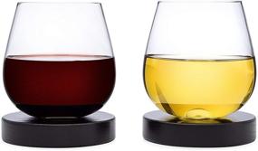 img 2 attached to 🍷 Aura Glass 14oz Stemless Wine Glasses (Set of 2) - Spinning Glass Tumblers for Aerating Red or White Wines - No Spill Design - Includes 2 Wood Oak Coasters - Made in USA - Also Ideal for Scotch, Whiskey, Bourbon