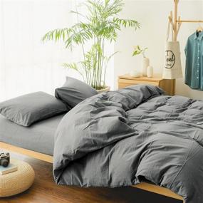 img 3 attached to 🛏️ EMME Grey Twin Size Duvet Cover Set - 2-Piece Soft Cotton Bedding Collection with Button Closure & Corner Ties - Twin XL Comforter Cover & Pillow Sham in Solid Color (Grey, Twin/Twin XL)