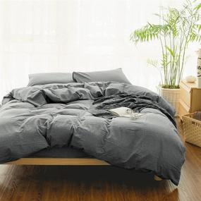 img 4 attached to 🛏️ EMME Grey Twin Size Duvet Cover Set - 2-Piece Soft Cotton Bedding Collection with Button Closure & Corner Ties - Twin XL Comforter Cover & Pillow Sham in Solid Color (Grey, Twin/Twin XL)