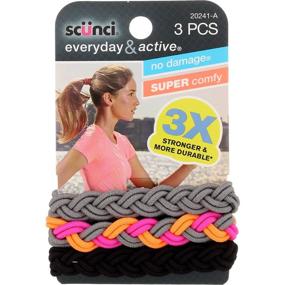 img 3 attached to Scunci Everyday and Active 3-Strand Braided Elastics - No Damage, Super Comfy, 3X Stronger (Assorted Colors) - 3 Pack