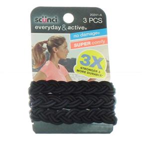 img 1 attached to Scunci Everyday and Active 3-Strand Braided Elastics - No Damage, Super Comfy, 3X Stronger (Assorted Colors) - 3 Pack