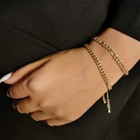 img 2 attached to 💍 Набор золотых цепочечных браслетов для женщин: 9 штук регулируемых модных браслетов в форме скрепки, итальянских кубинок, плоских кабельных и бусинчатых украшений - идеальный подарок для женщин и девочек.