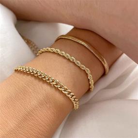 img 3 attached to 💍 Gold Chain Bracelets Set for Women: 9 Pieces of Adjustable Fashion Paperclip, Italian Cuban, Chunky Flat Cable and Beaded Link Jewelry – Perfect Gift for Women and Girls.