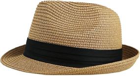 img 4 attached to Stylish Kids Fedora Straw Hat: Short Brim Trilby for Boys and Girls - Perfect for Summer Beach Sun Protection