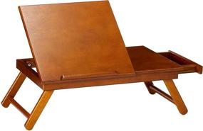 img 2 attached to 📚 Teak Flip Top Lap Desk with Drawer and Foldable Legs - Winsome Anderson