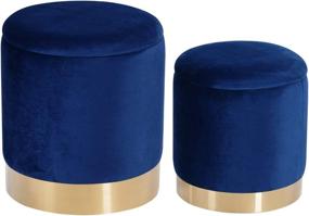 img 3 attached to DEERUN Round Velvet Storage Ottoman Foot Rest Stool/Upholstered Footstool with Gold Plating Base, Pack of 2 - Elegant Blue Color