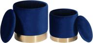 deerun round velvet storage ottoman foot rest stool/upholstered footstool with gold plating base, pack of 2 - elegant blue color logo