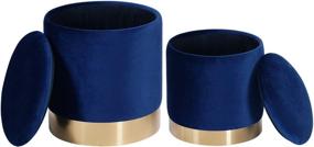 img 4 attached to DEERUN Round Velvet Storage Ottoman Foot Rest Stool/Upholstered Footstool with Gold Plating Base, Pack of 2 - Elegant Blue Color